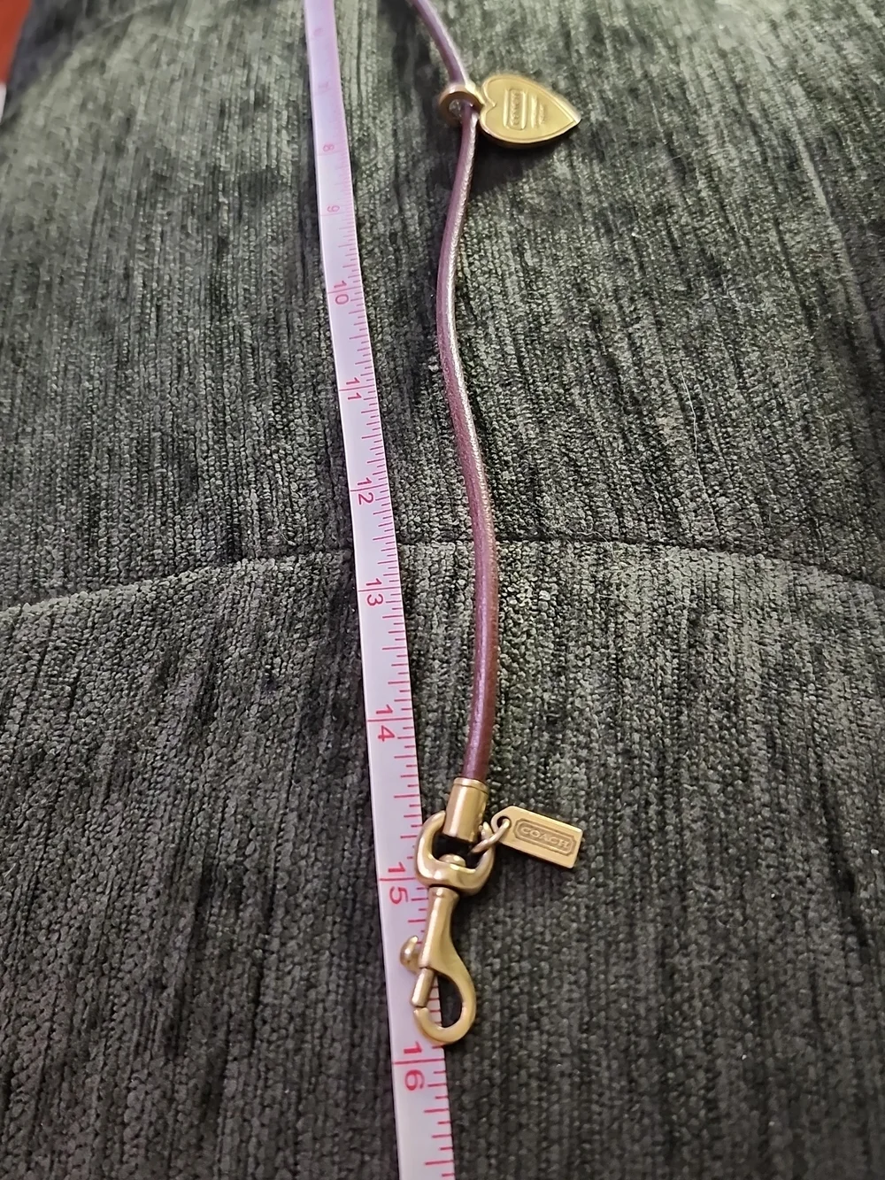 Coach Brown Leather & Brass Heart Necklace Rare Vintage Beauty 16